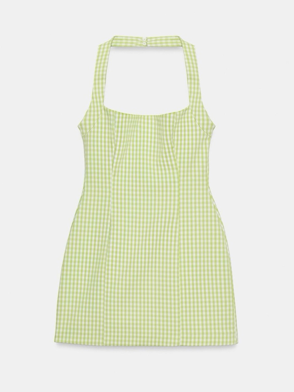Zara Light Green Gingham Square-Neck Mini Dress - Picture 4 of 7